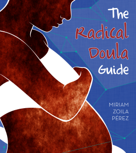 Cover image for The Radical Doula Guide, with pregnant person holding a sheet across the chest and constellations in the background