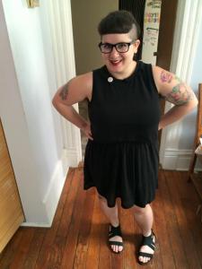 Sarah in a black dress