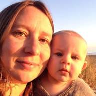 Woman with long hair and baby